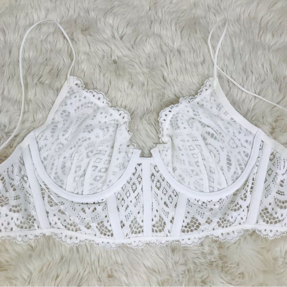 INTIMATELY FREE PEOPLE White Lace Longline Underwire Bra Bralette Boho Sexy New - Picture 7 of 10